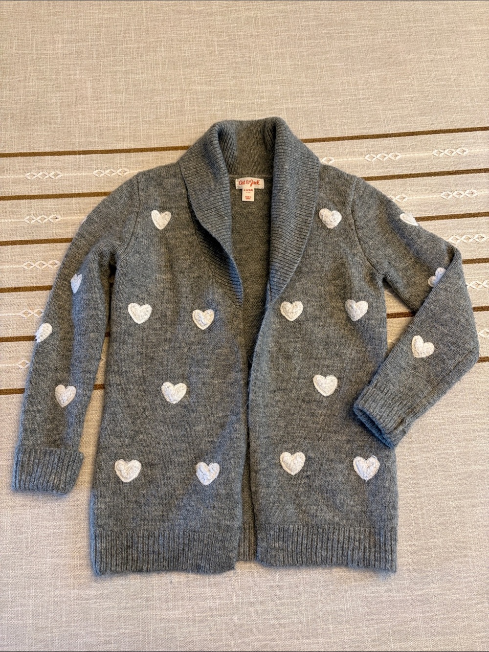 Cat & Jack Gray Shawl Collar Heart Knit Cardigan